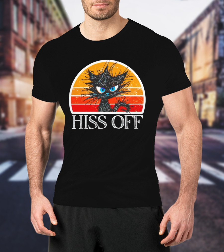 Hiss Off Funny Black Cat Vintage Sunset T-Shirt
