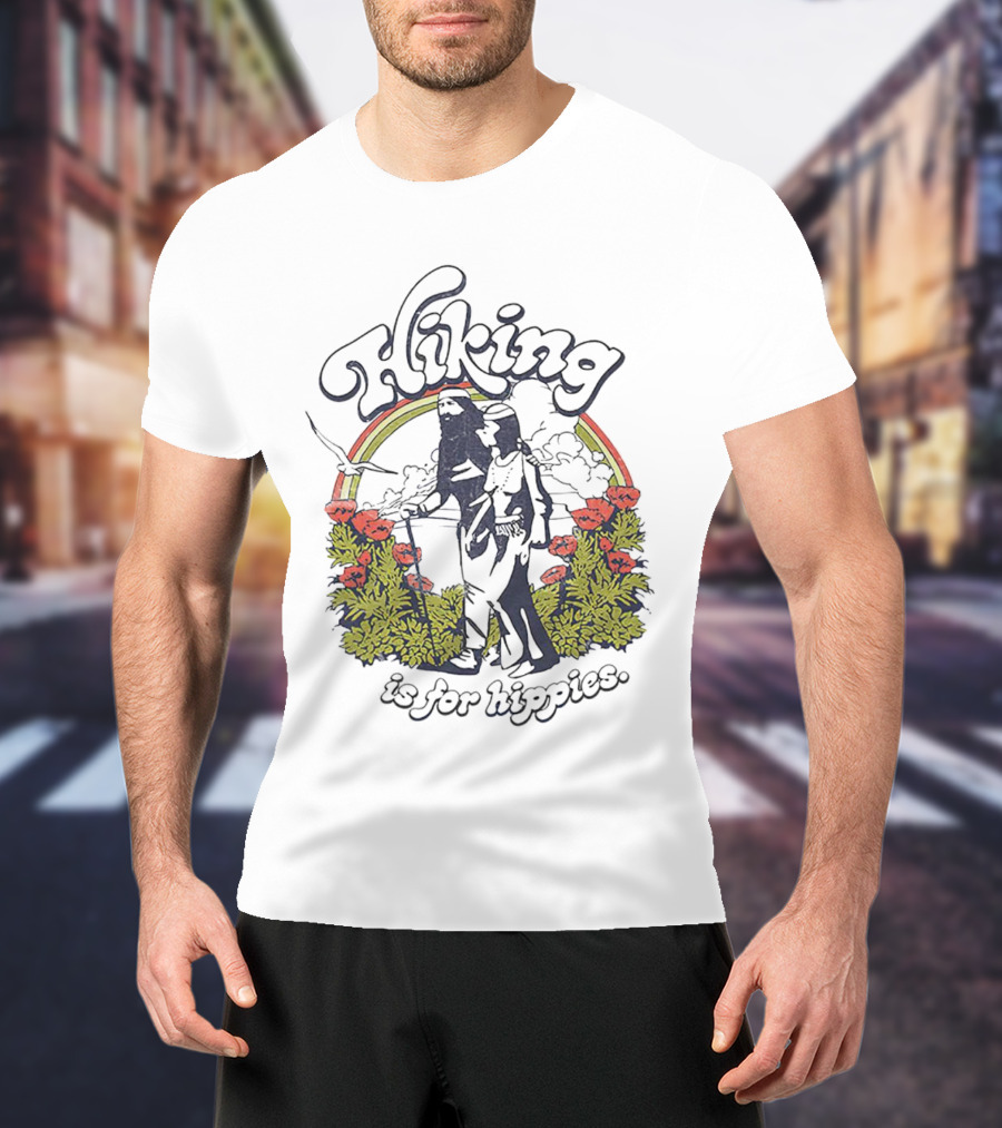 Hiking Is For Hippies Vintage Floral Rainbow Scene T-Shirt