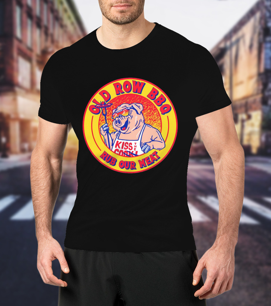 OLD ROW BBQ Rub Our Meat Kiss The Cook Pig Apron T-Shirt