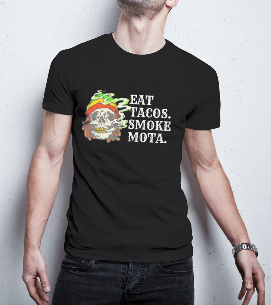 Eat Tacos Smoke Mota Skull With Smoke And Bandana T-Shirt