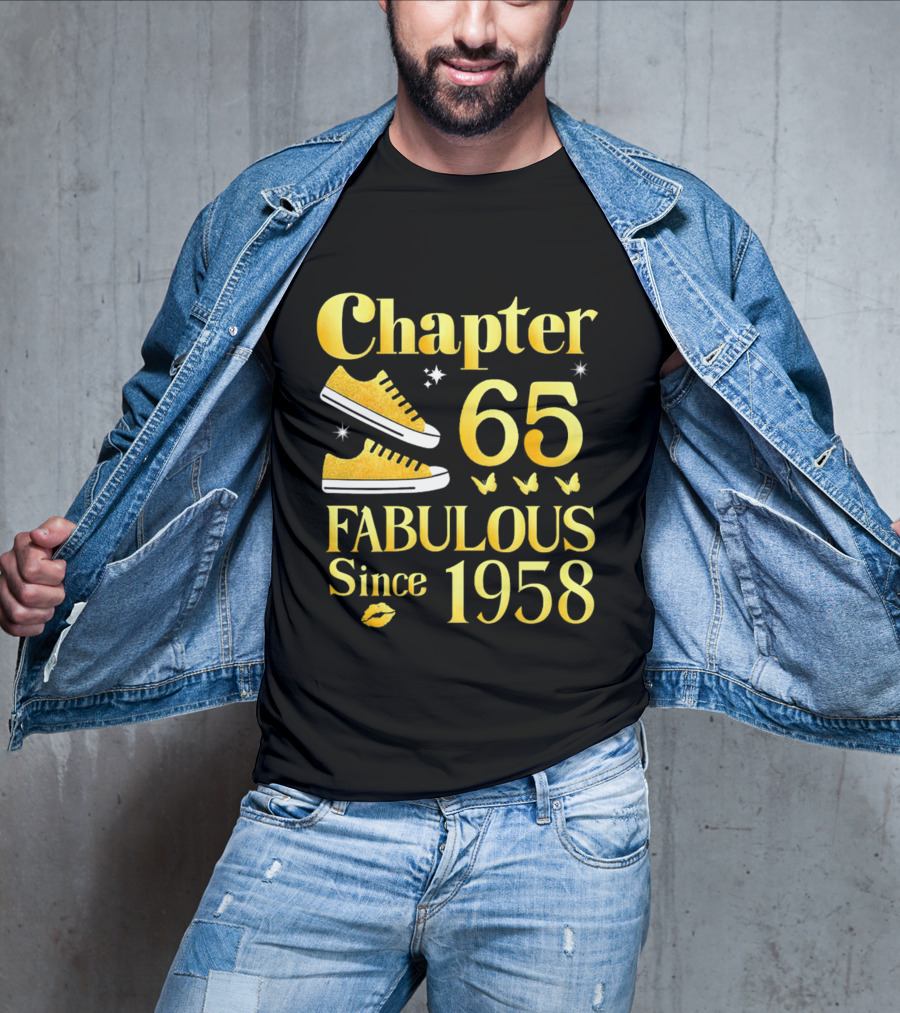 Chapter 65 Fabulous Since 1958 With Golden Sneakers And Butterflies T-Shirt