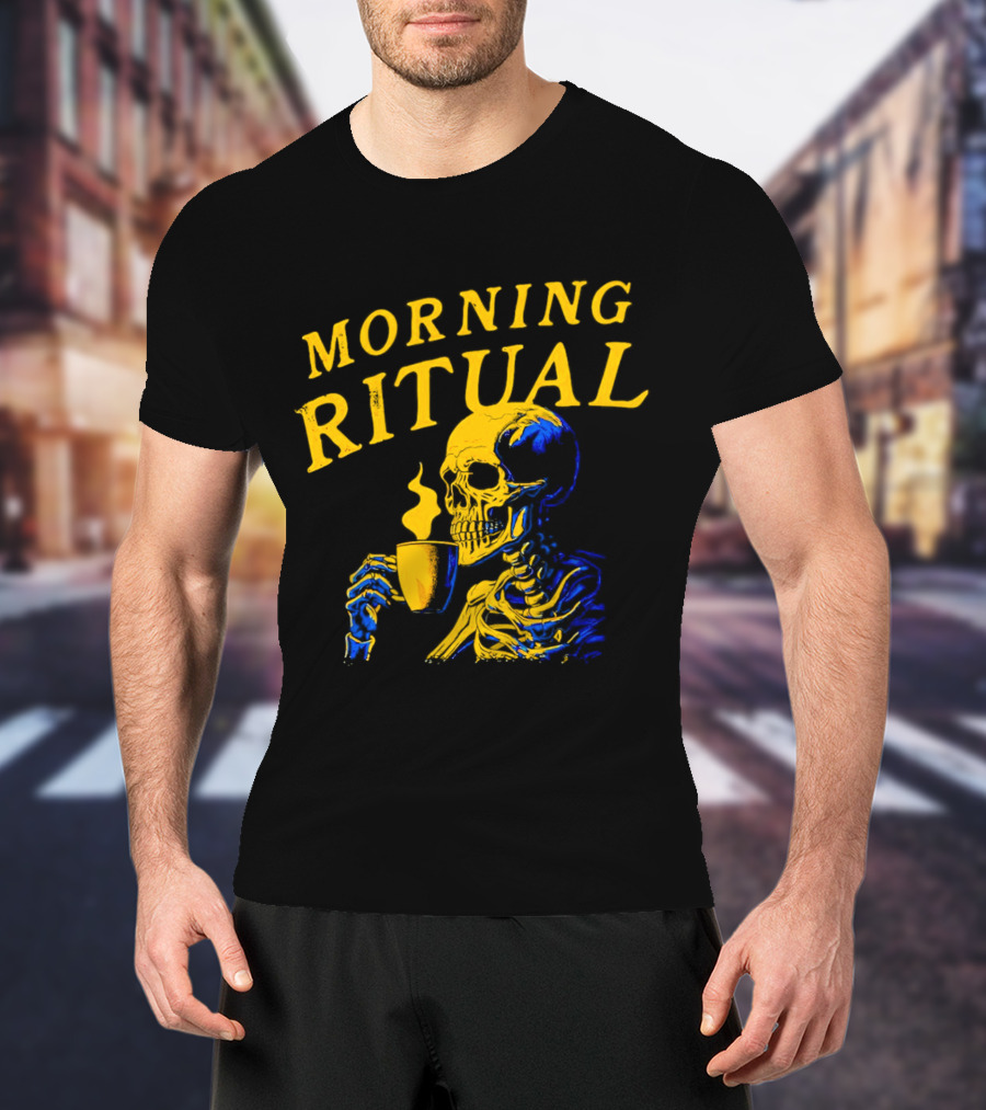 Morning Ritual Skeleton Coffee Cup T-Shirt
