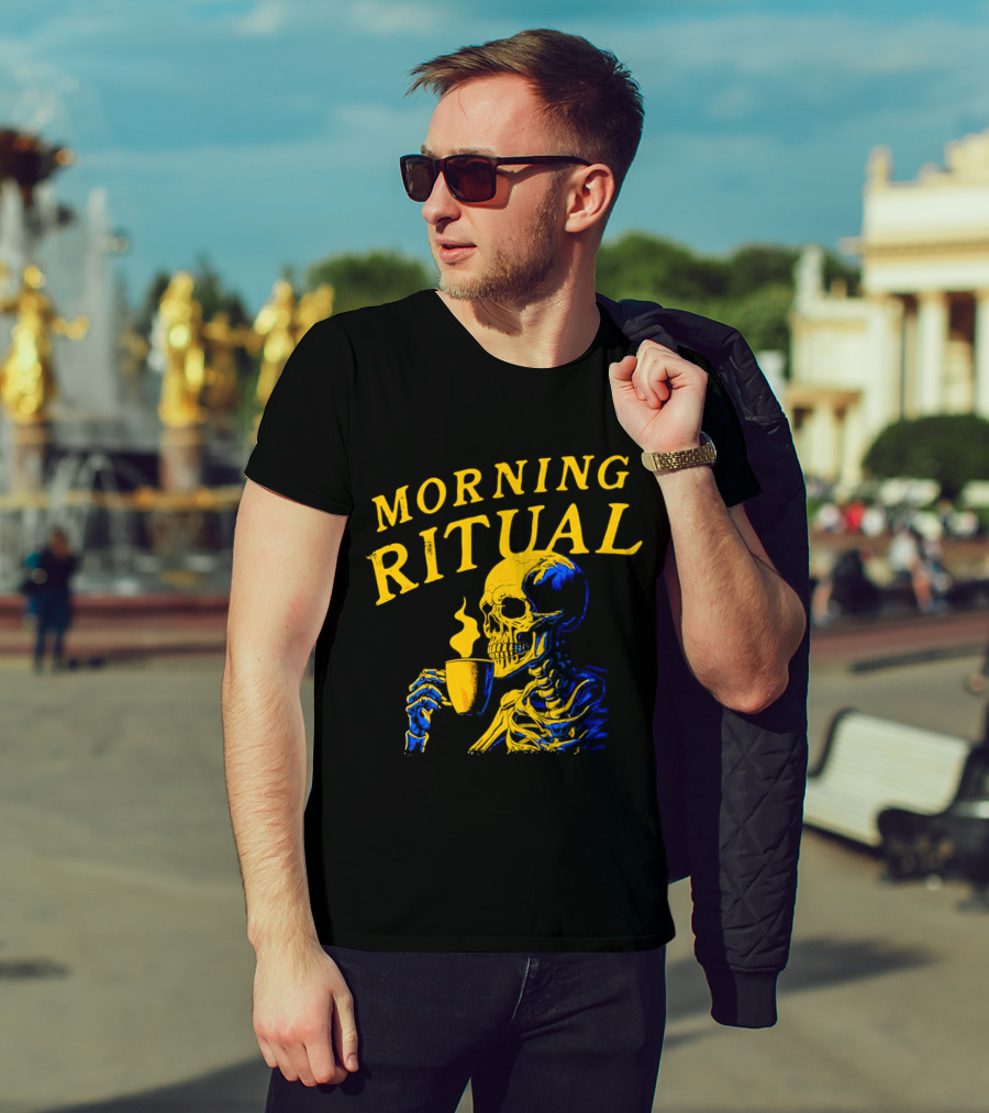 Morning Ritual Skeleton Coffee Cup T-Shirt