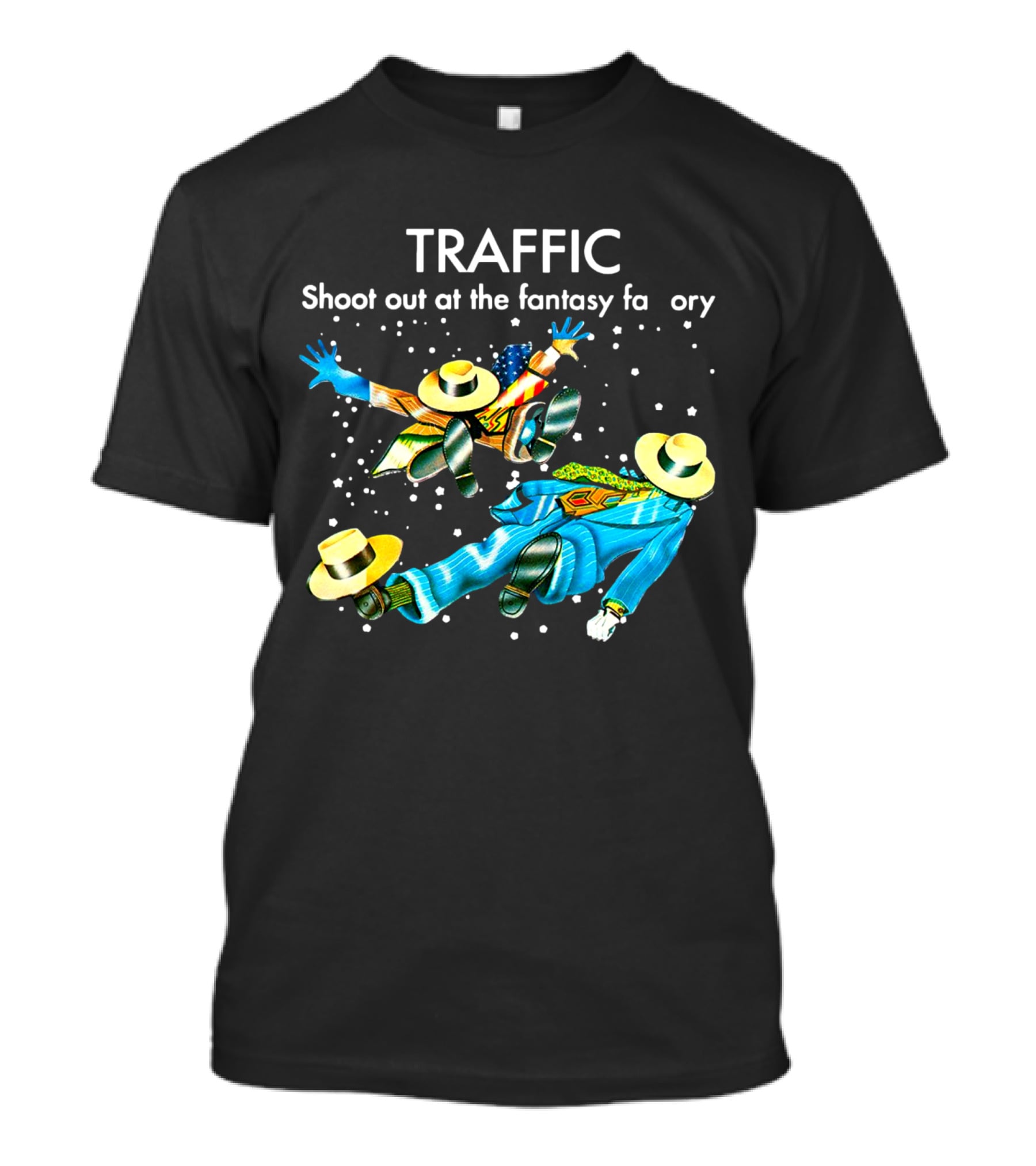 TRAFFIC Shoot Out At The Fantasy Factory With Flying Figures And Hats T-Shirt