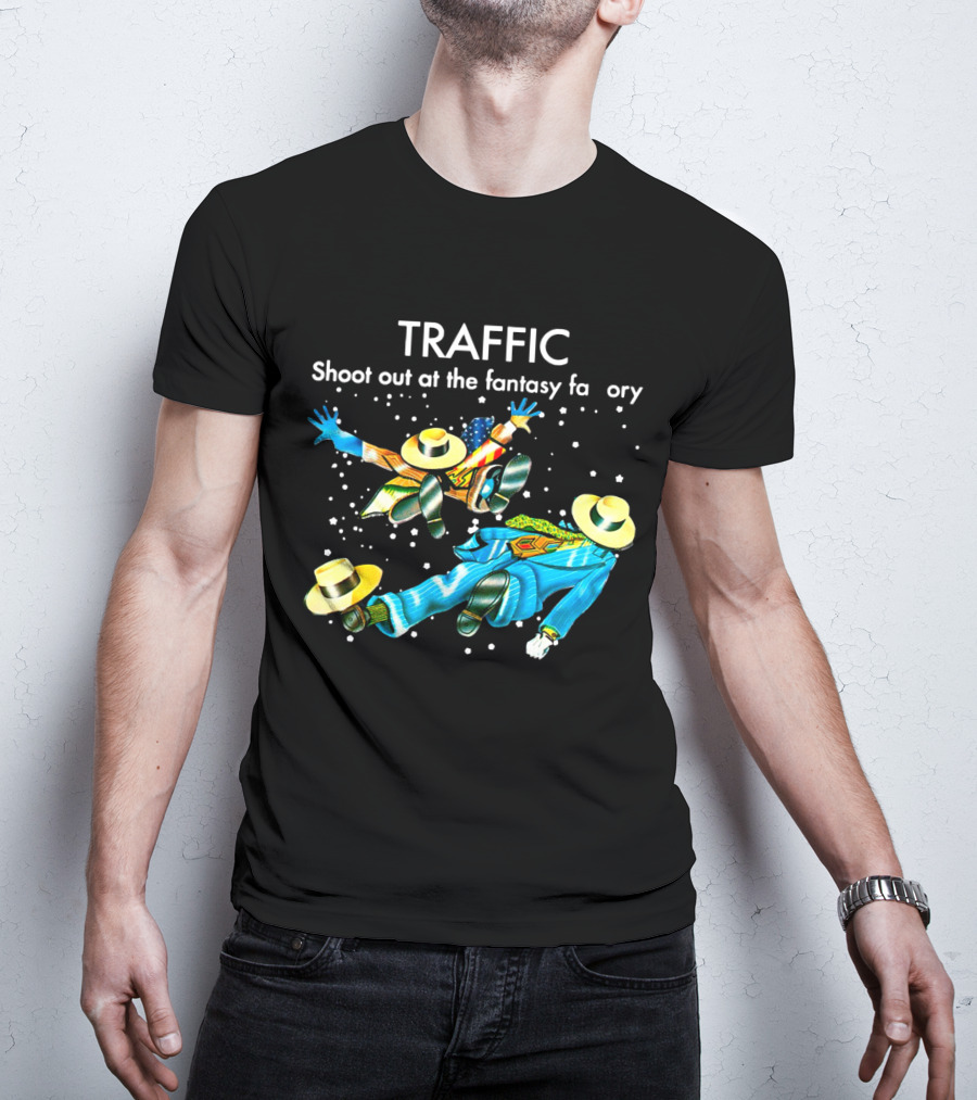 TRAFFIC Shoot Out At The Fantasy Factory With Flying Figures And Hats T-Shirt
