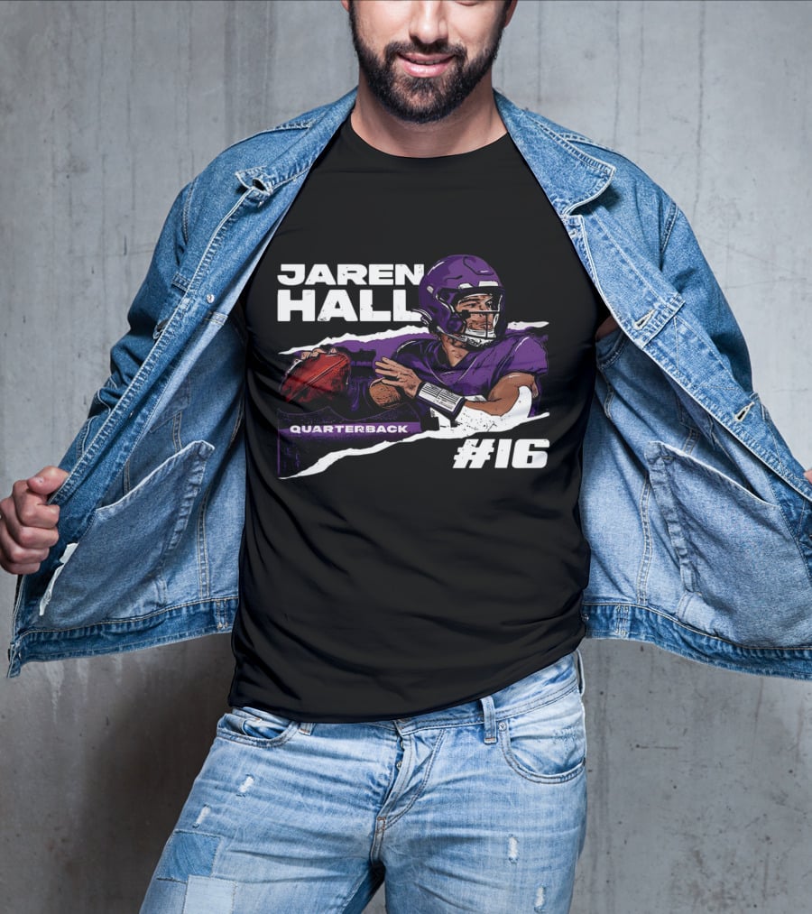 Jaren Hall Minnesota Quarterback #16 Torn Football T-Shirt