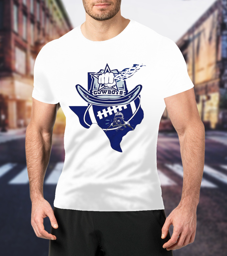 Texas Cowboys Star Hat Fist Football Map T-Shirt