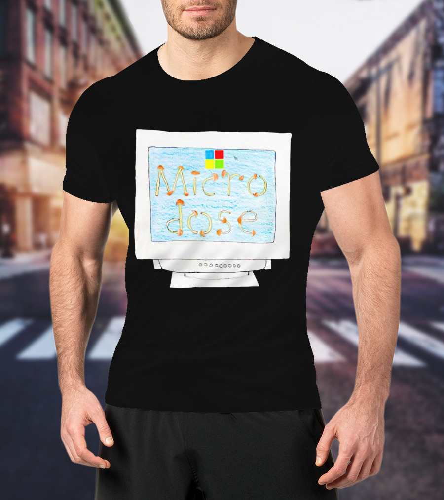 Microdose Windows Parody With Magic Mushrooms On Vintage Computer Screen T-Shirt