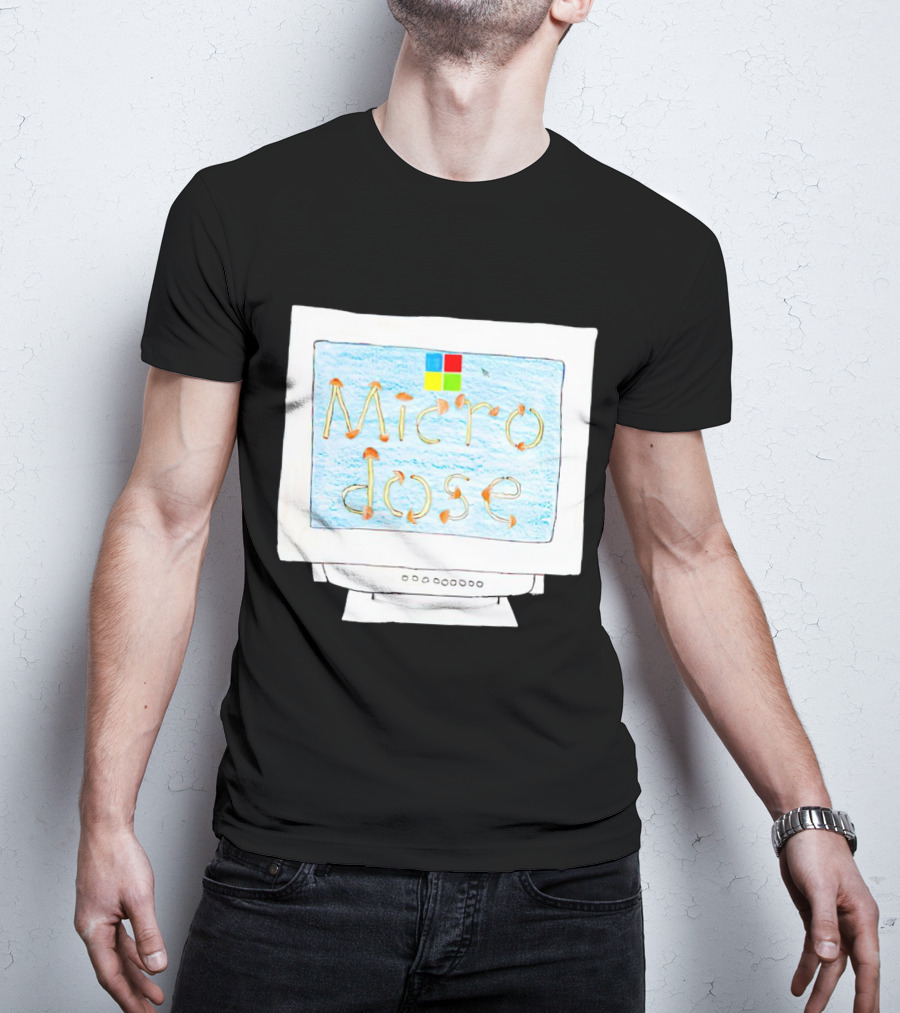 Microdose Windows Parody With Magic Mushrooms On Vintage Computer Screen T-Shirt