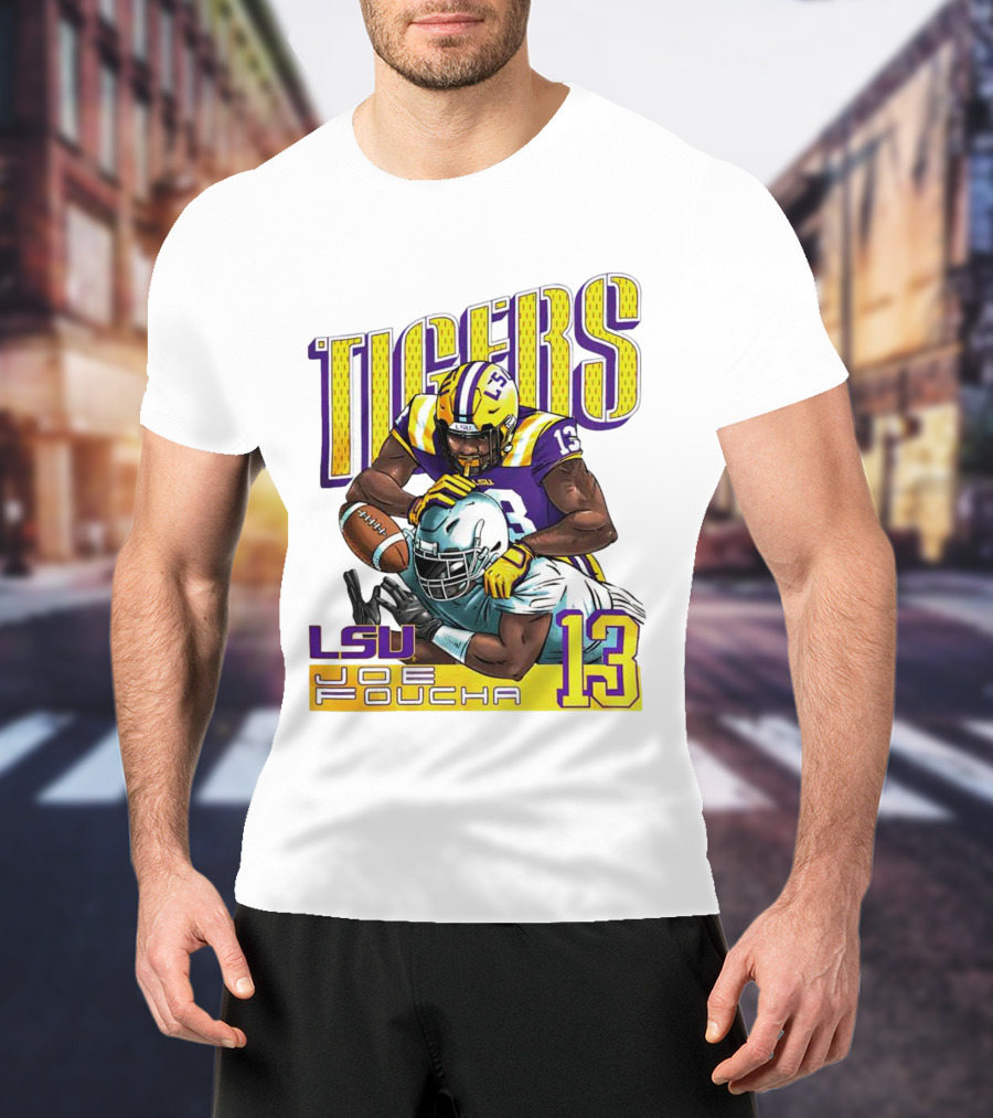 LSU Tigers Joe Foucha 13 Football Tackle T-Shirt