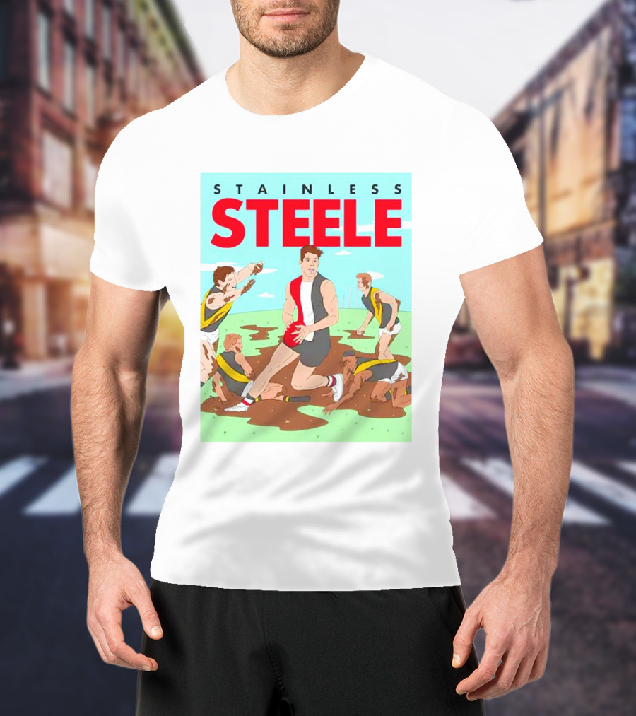 Stainless Steele AFL Football Hero In Action On Muddy Field T-Shirt