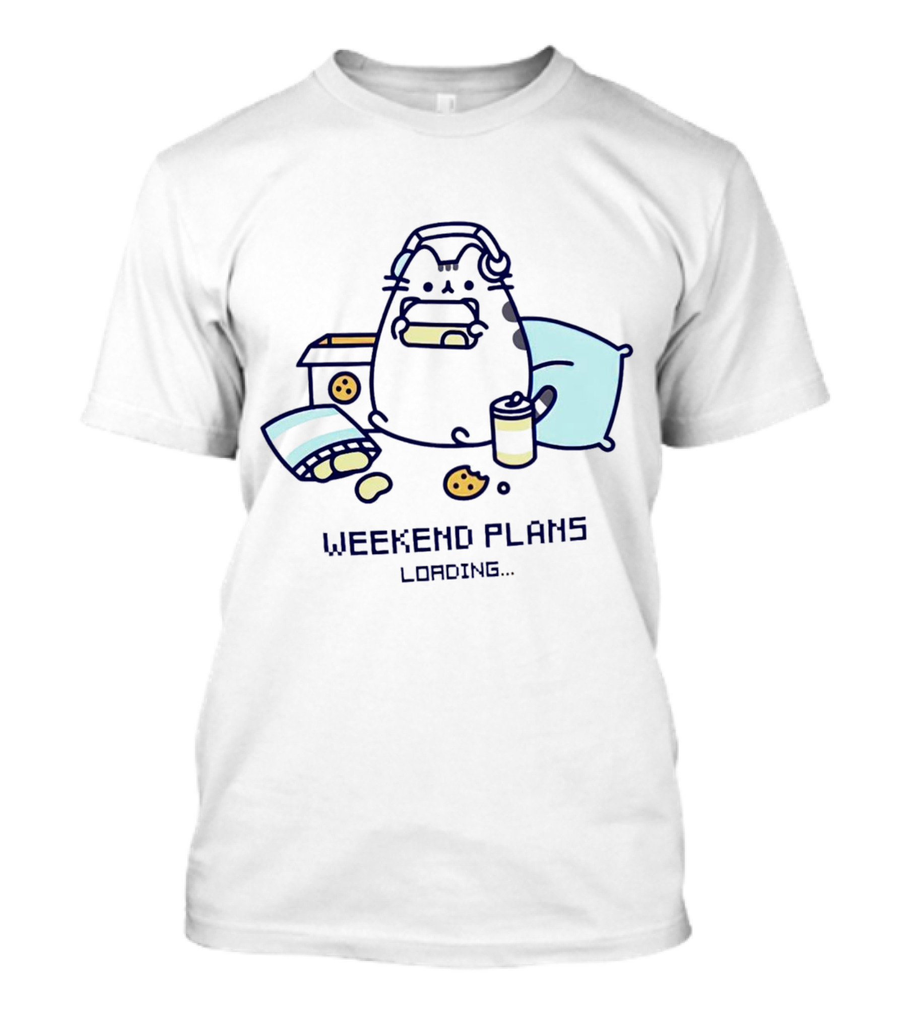 Weekend Plans Loading Pusheen Cat Snacks And Headphones T-Shirt