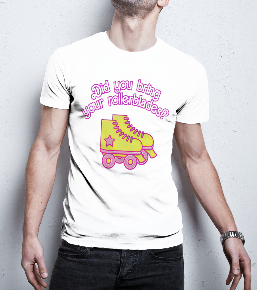 Did You Bring Your Rollerblades Retro Neon Yellow Pink Star Roller Skates T-Shirt