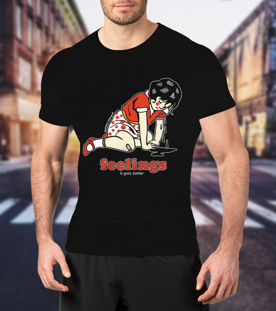 Feelings It Gets Better Vintage Cartoon Girl Red Polka Dot Dress T-Shirt