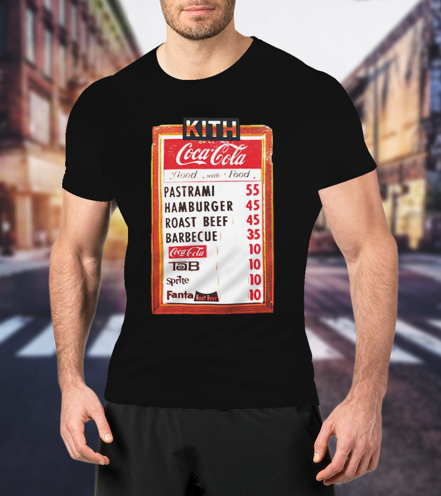 Kith Coca Cola Good With Food Vintage Menu Pastrami Hamburger Roast Beef Barbecue TaB Sprite Fanta Root Beer T-Shirt