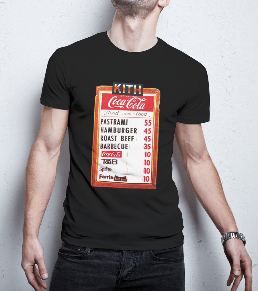 Kith Coca Cola Good With Food Vintage Menu Pastrami Hamburger Roast Beef Barbecue TaB Sprite Fanta Root Beer T-Shirt