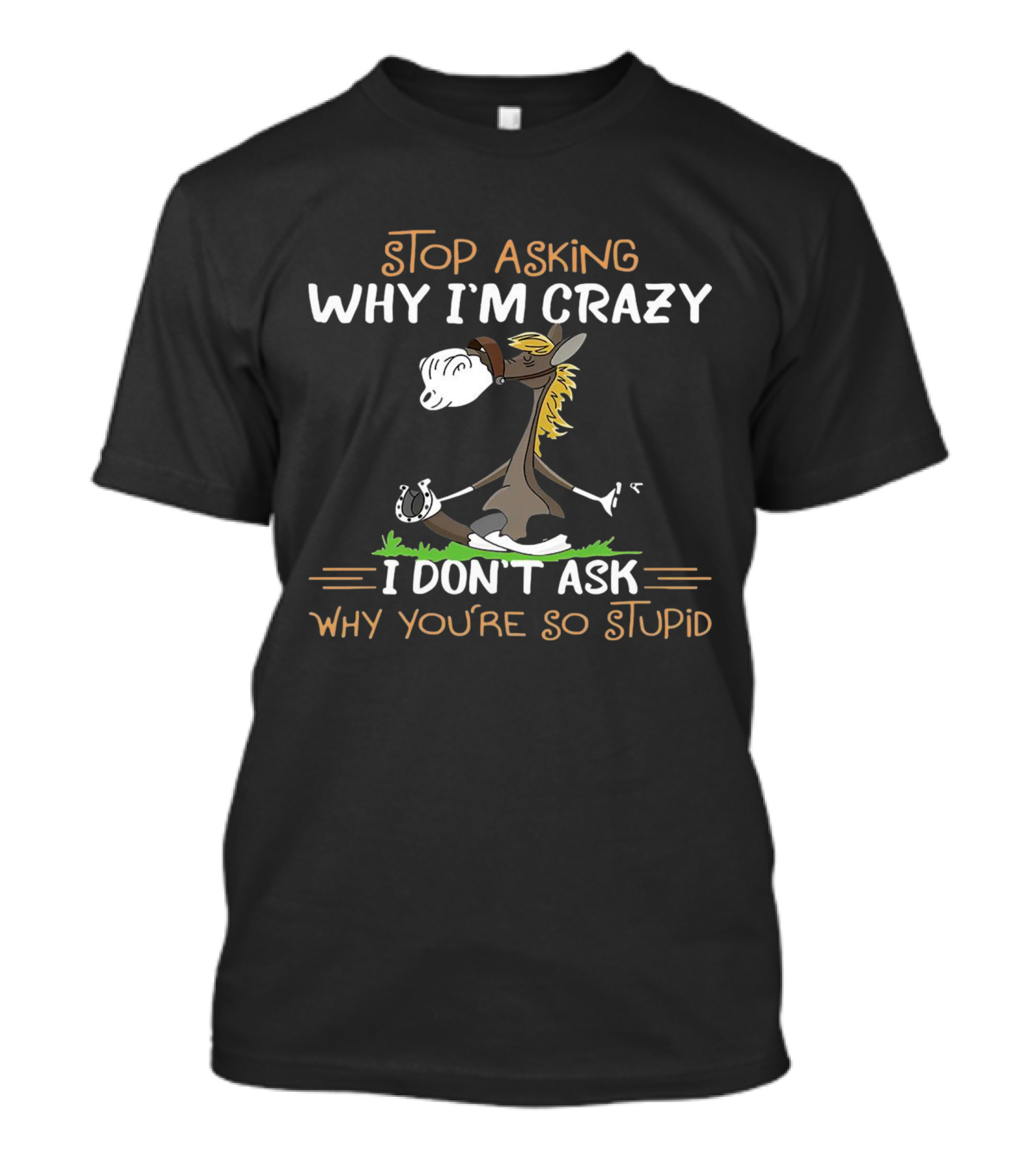 Stop Asking Why I'm Crazy I Don't Ask Why You're So Stupid Horse Riding Humor T-Shirt