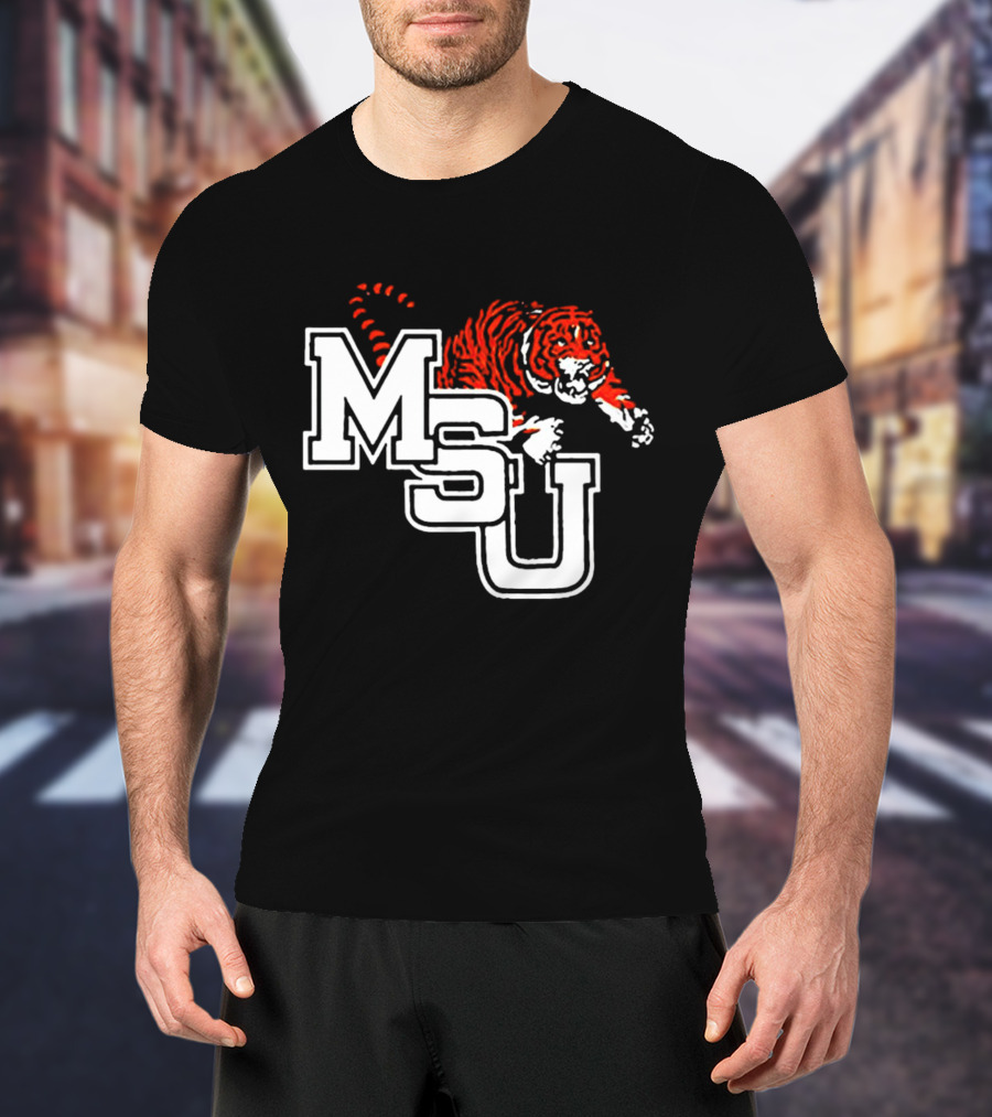 MSU Tiger Logo With Fierce Tiger Image T-Shirt