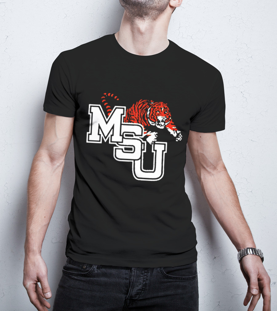 MSU Tiger Logo With Fierce Tiger Image T-Shirt