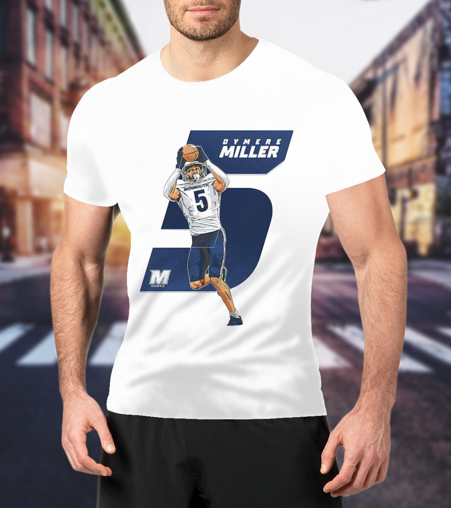 Dymere Miller Monmouth Hawks Football Number 5 Caricature T-Shirt