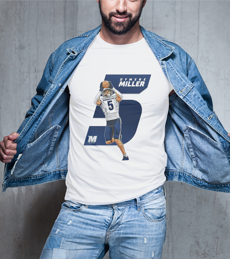 Dymere Miller Monmouth Hawks Football Number 5 Caricature T-Shirt