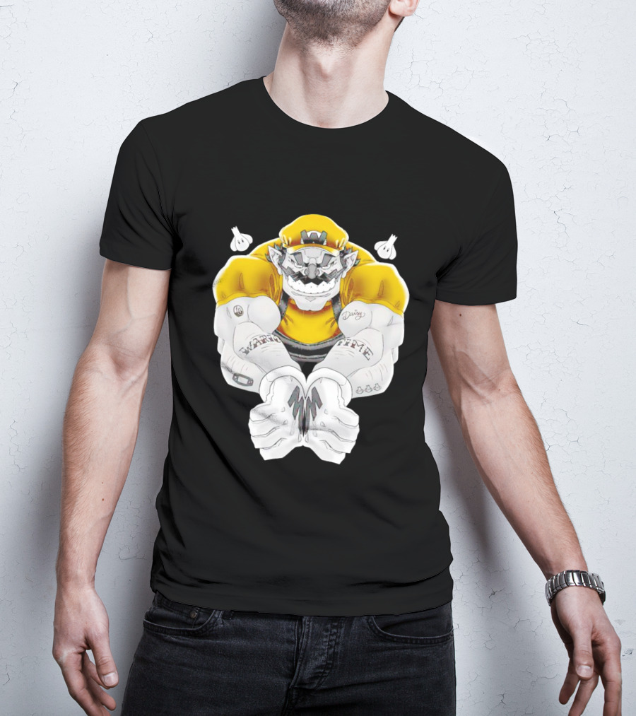 Wario Time Mario Daisy Tattoo With Yellow Cap And Muscle Pose T-Shirt