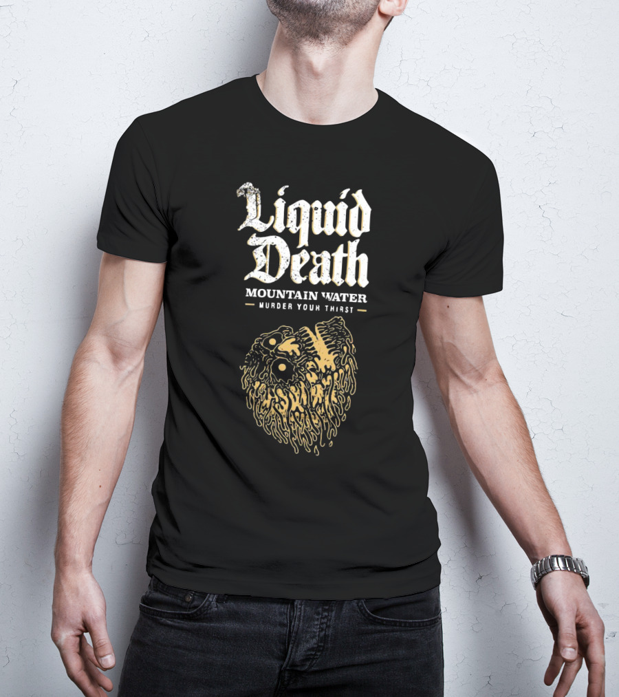 Liquid Death Mountain Water Murder Your Thirst Skull Head T-Shirt