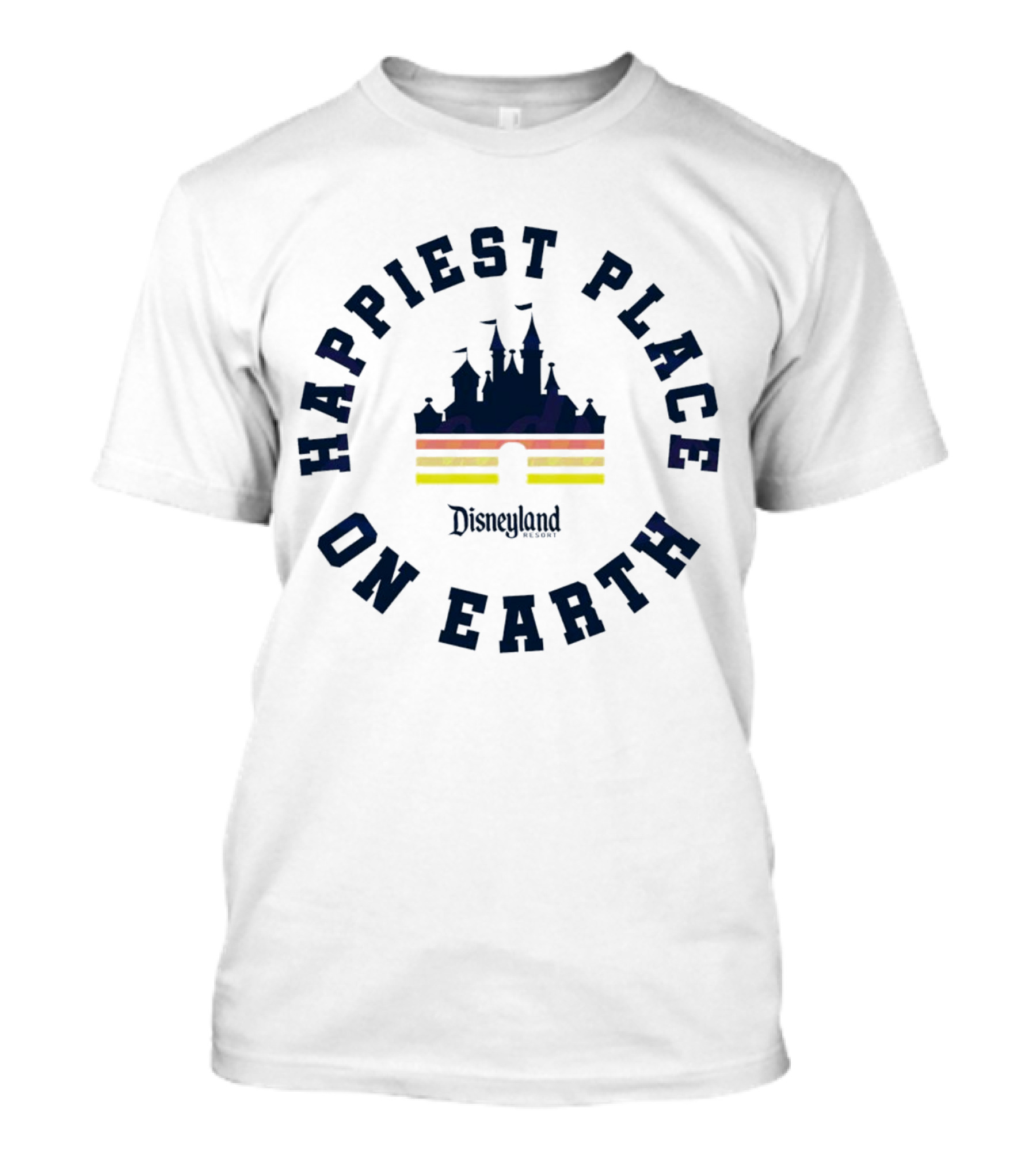 Happiest Place On Earth Disneyland Castle Icon With Stripes T-Shirt