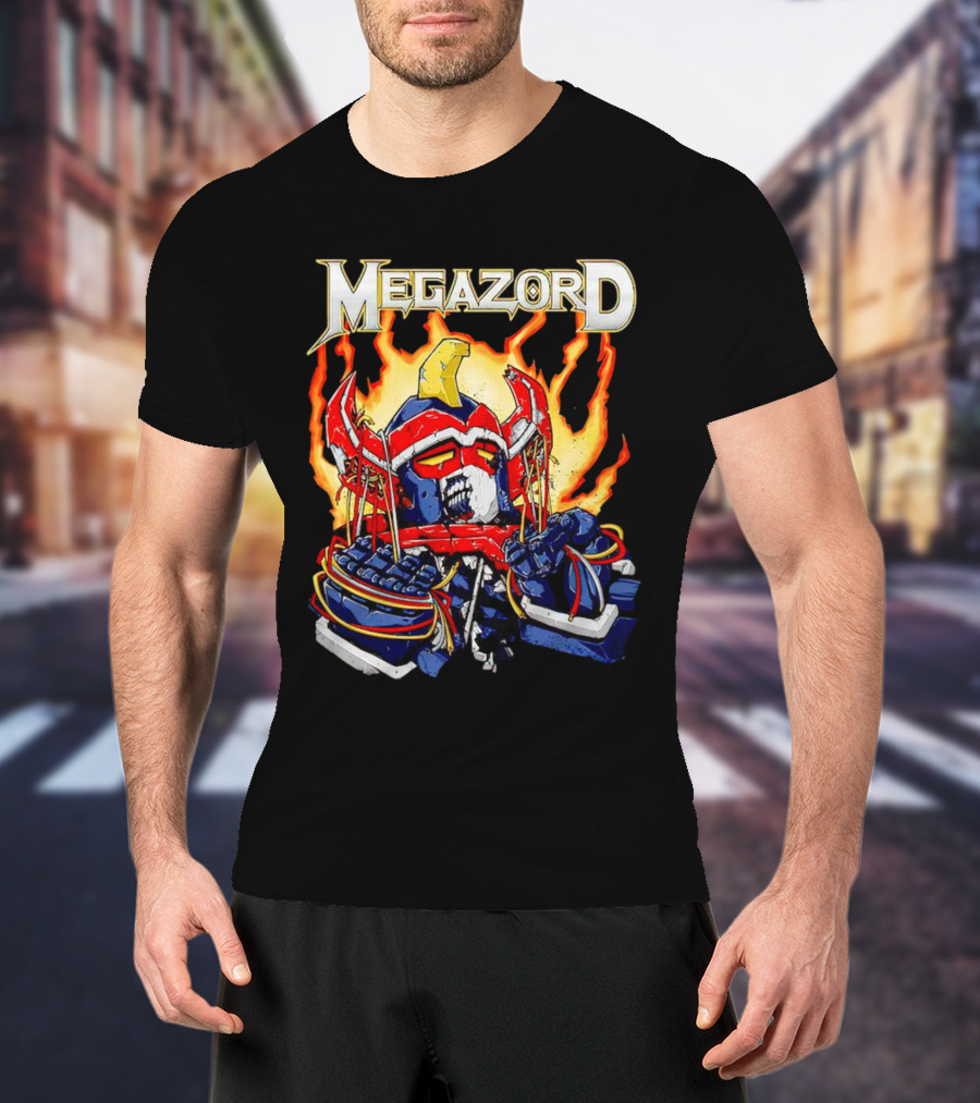 Megazord Power Rangers Mighty Morphin Flaming Robot Head T-Shirt