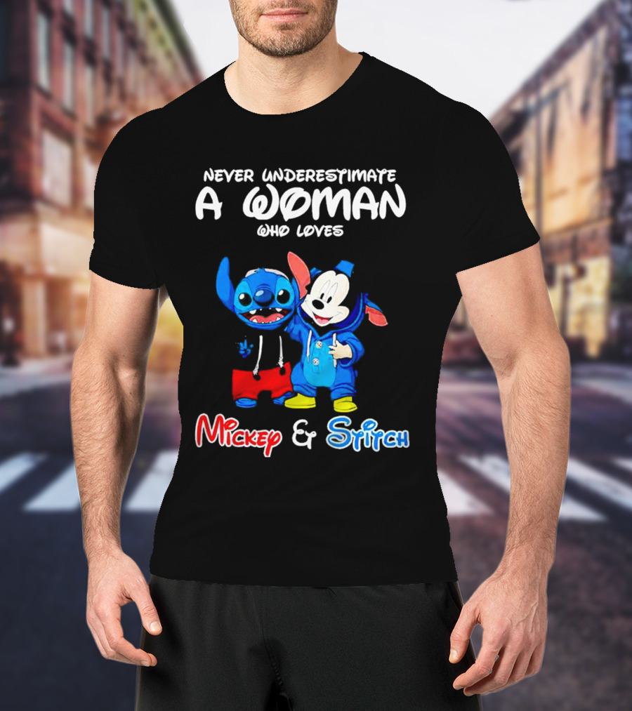 Never Underestimate A Woman Who Loves Mickey And Stitch T-Shirt