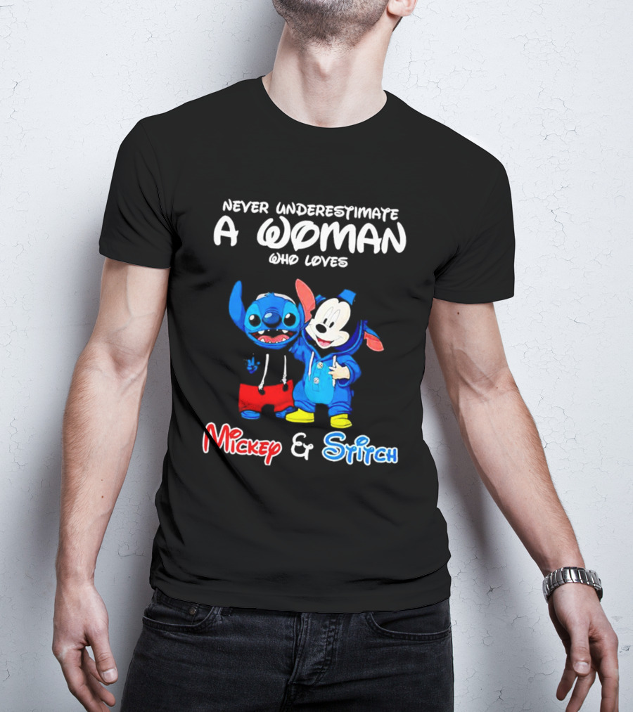 Never Underestimate A Woman Who Loves Mickey And Stitch T-Shirt