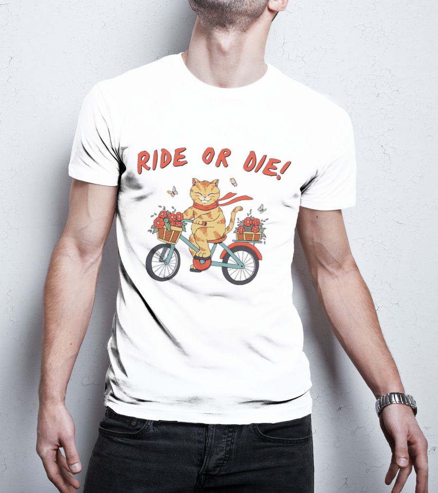 Ride Or Die Catana Bike Riding Cat With Flowers And Scarf T-Shirt