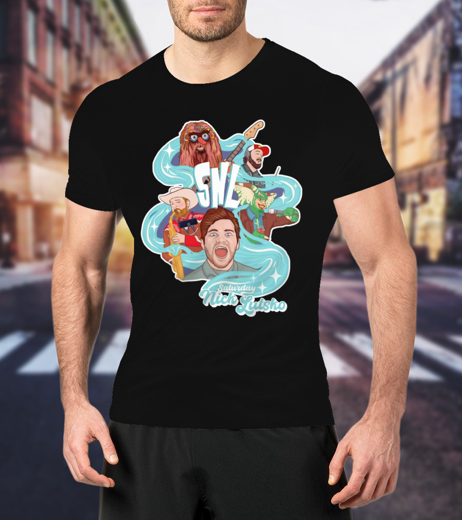 Saturday Nick Lutsko SNL Characters And Music Elements T-Shirt