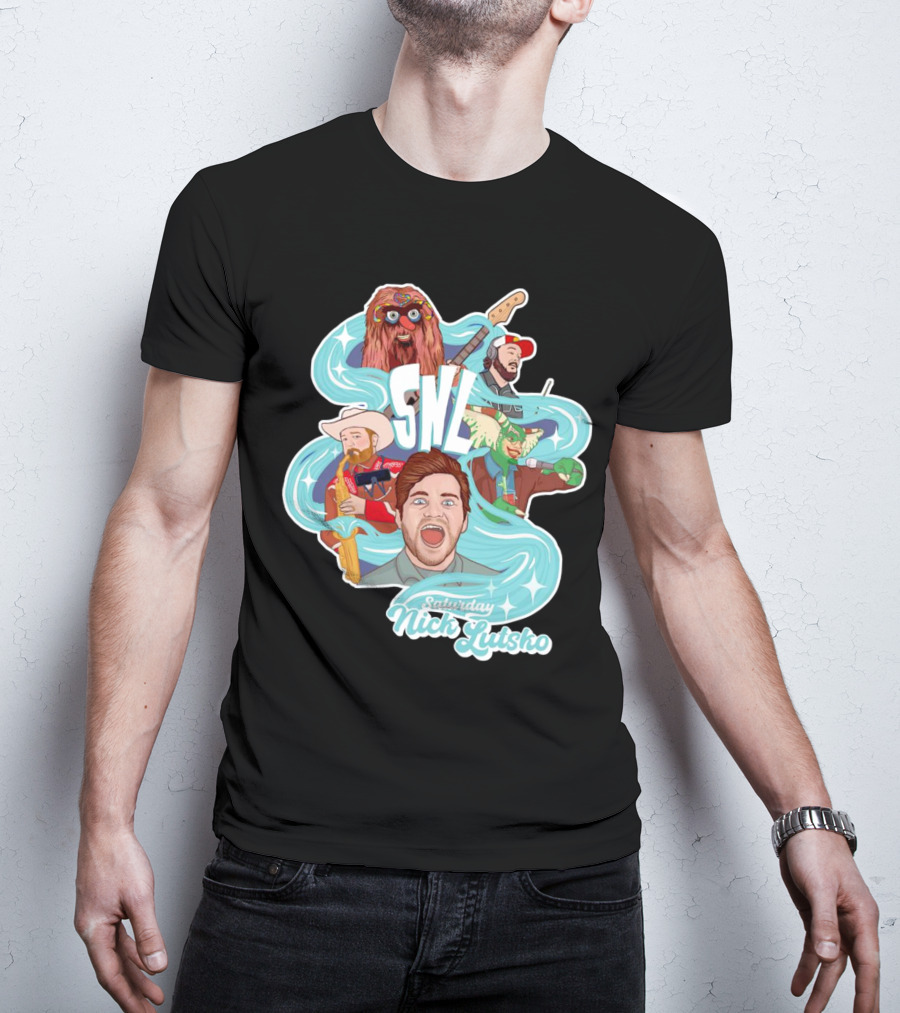 Saturday Nick Lutsko SNL Characters And Music Elements T-Shirt