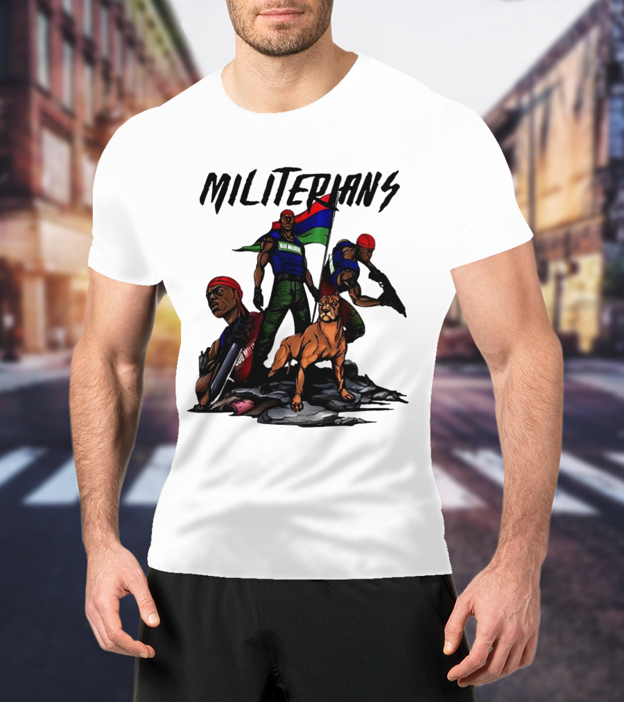 Beautiful And Brutal Militerians With Warrior Dog And Flag Display T-Shirt