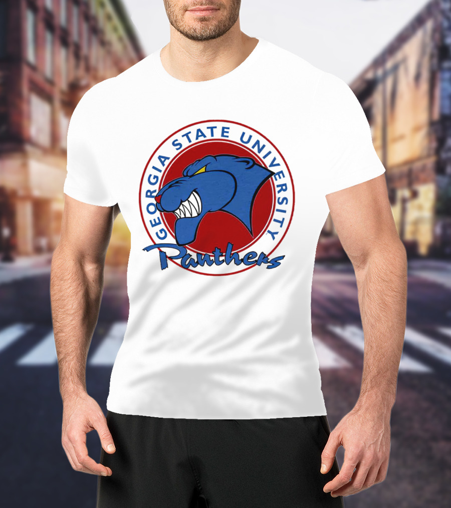 Georgia State University Panthers Blue Panther Head On Red Circle T-Shirt