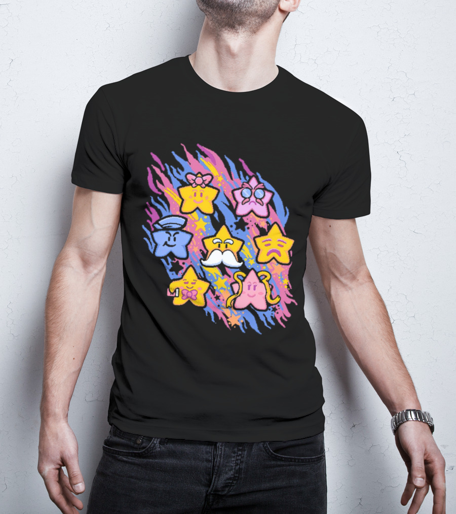 Paper Mario Star Spirits Characters With Colorful Background T-Shirt