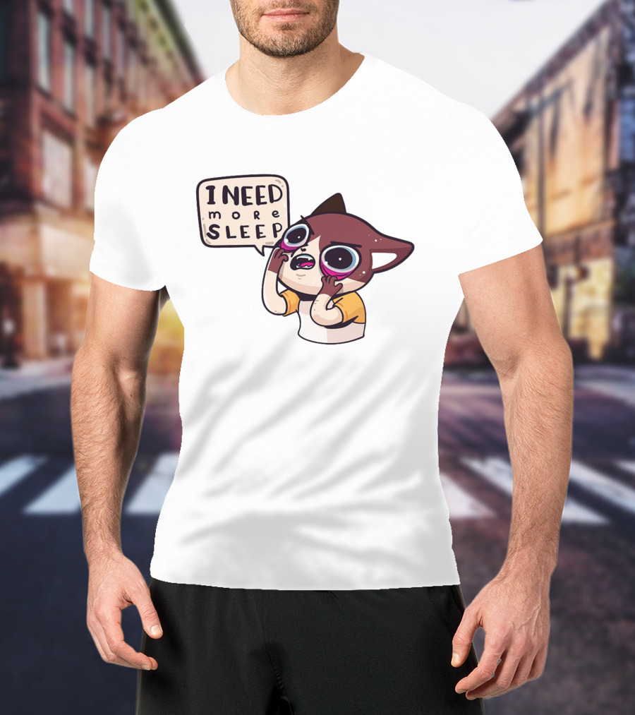 I Need More Sleep Tired Cartoon Character With Big Eyes And Pajamas T-Shirt