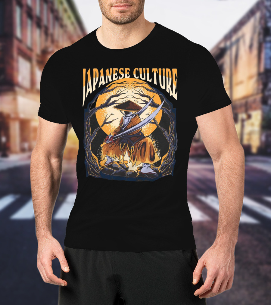 Samurai And Japanese Culture Moonlit Warrior Scene T-Shirt