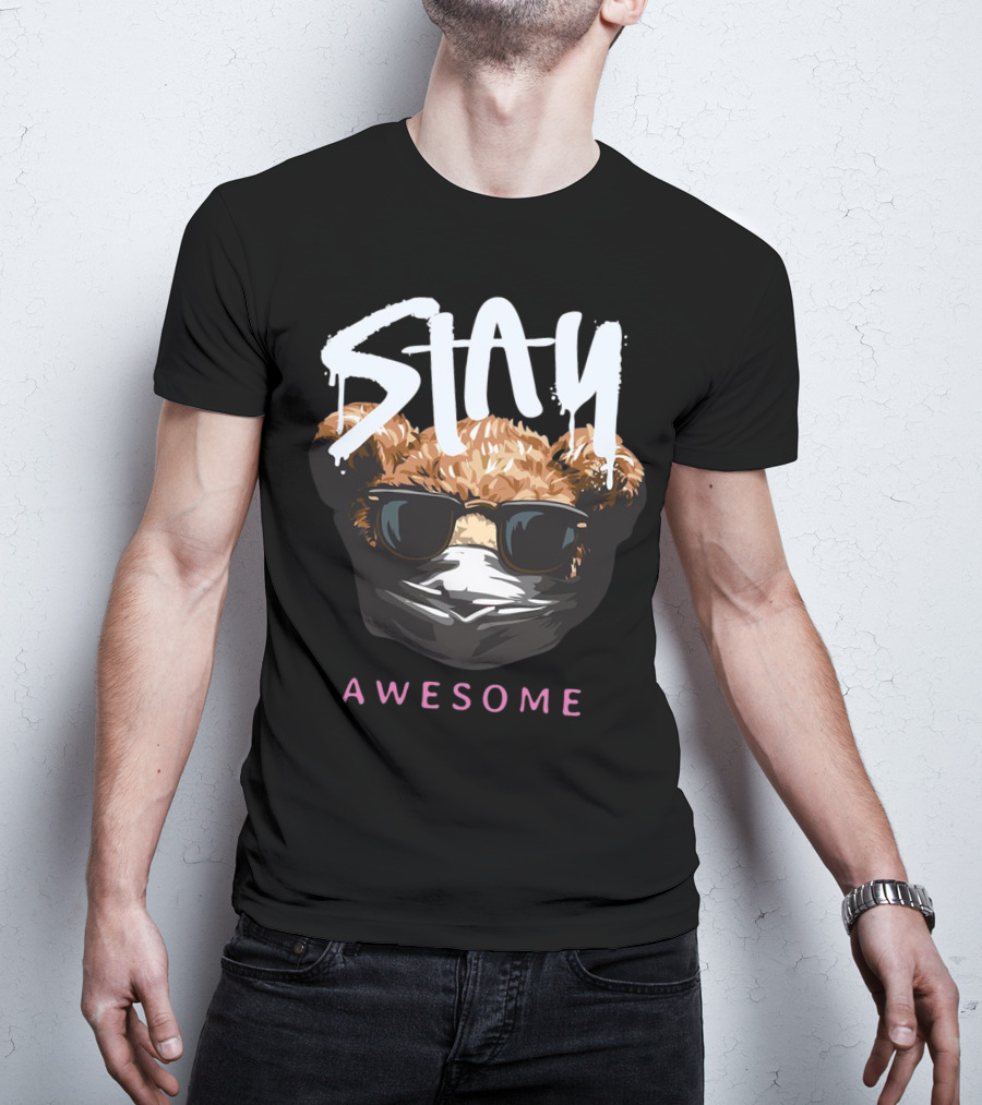 Stay Awesome Masked Bear With Sunglasses T-Shirt