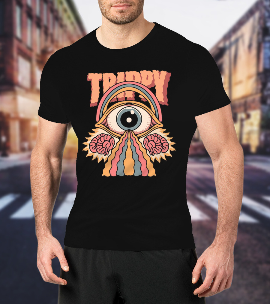 Trippy Psychedelic Eye With Brains And Rainbow Streams T-Shirt