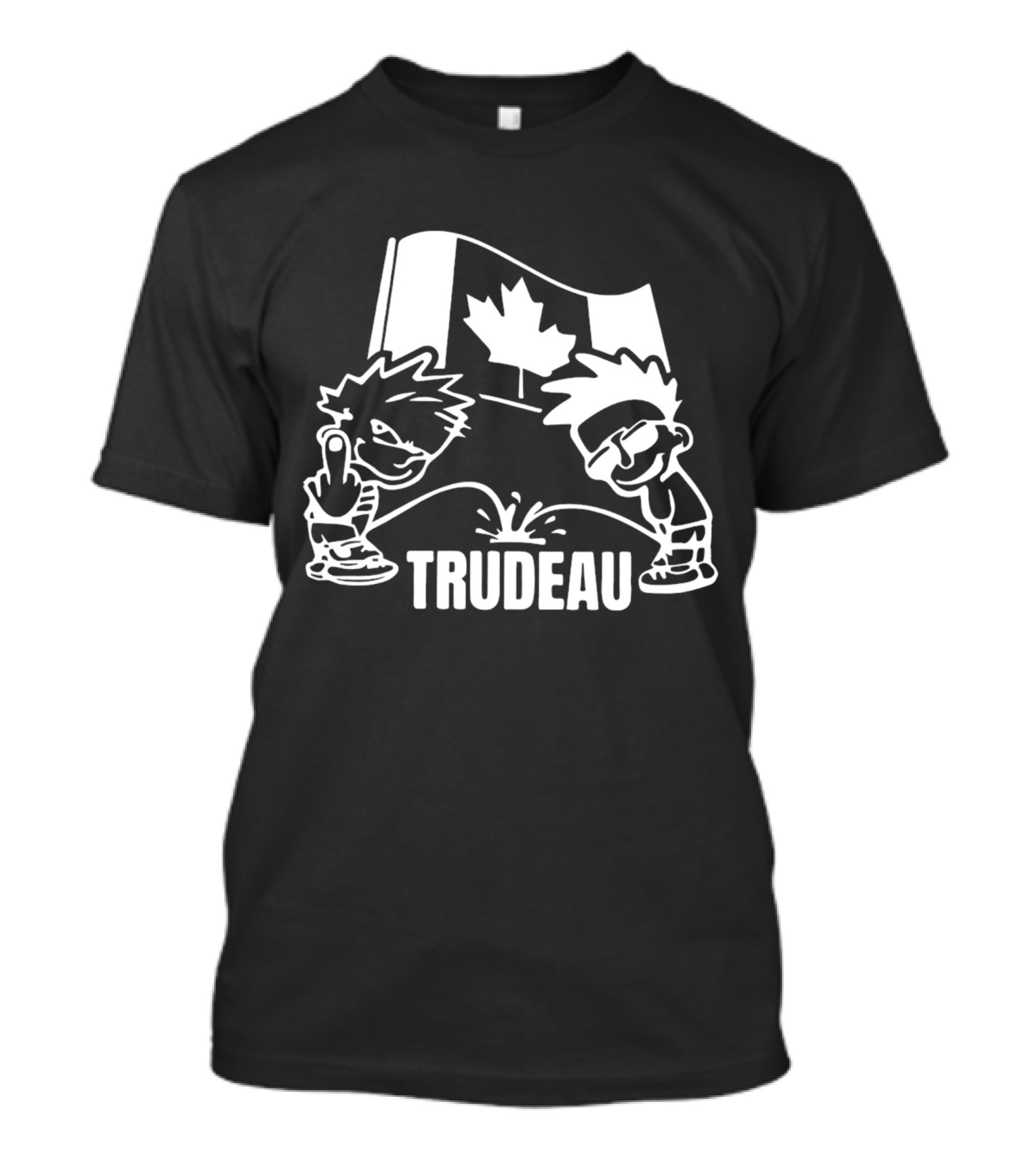 Trudeau Cartoon Characters With Middle Finger And Canadian Flag T-Shirt