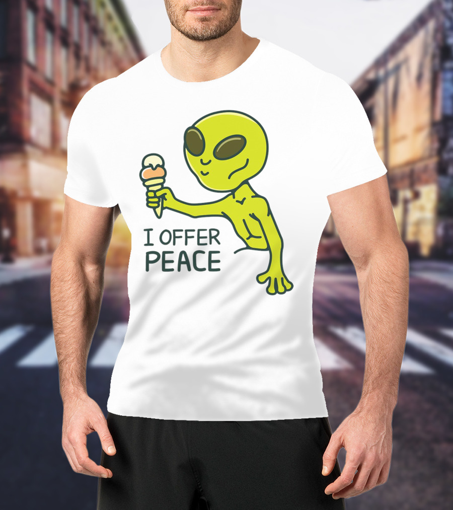 Alien Offering Peace With Ice Cream Cone T-Shirt