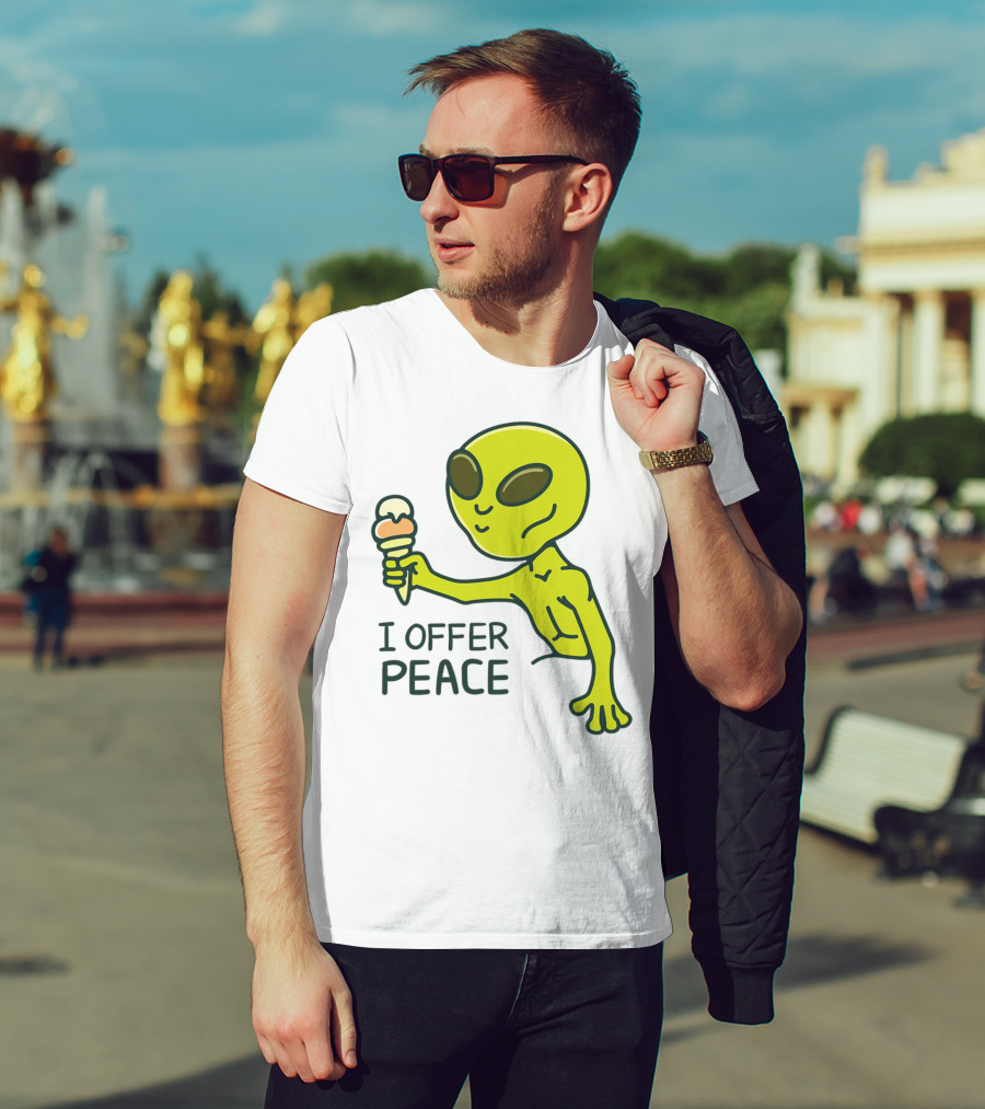 Alien Offering Peace With Ice Cream Cone T-Shirt