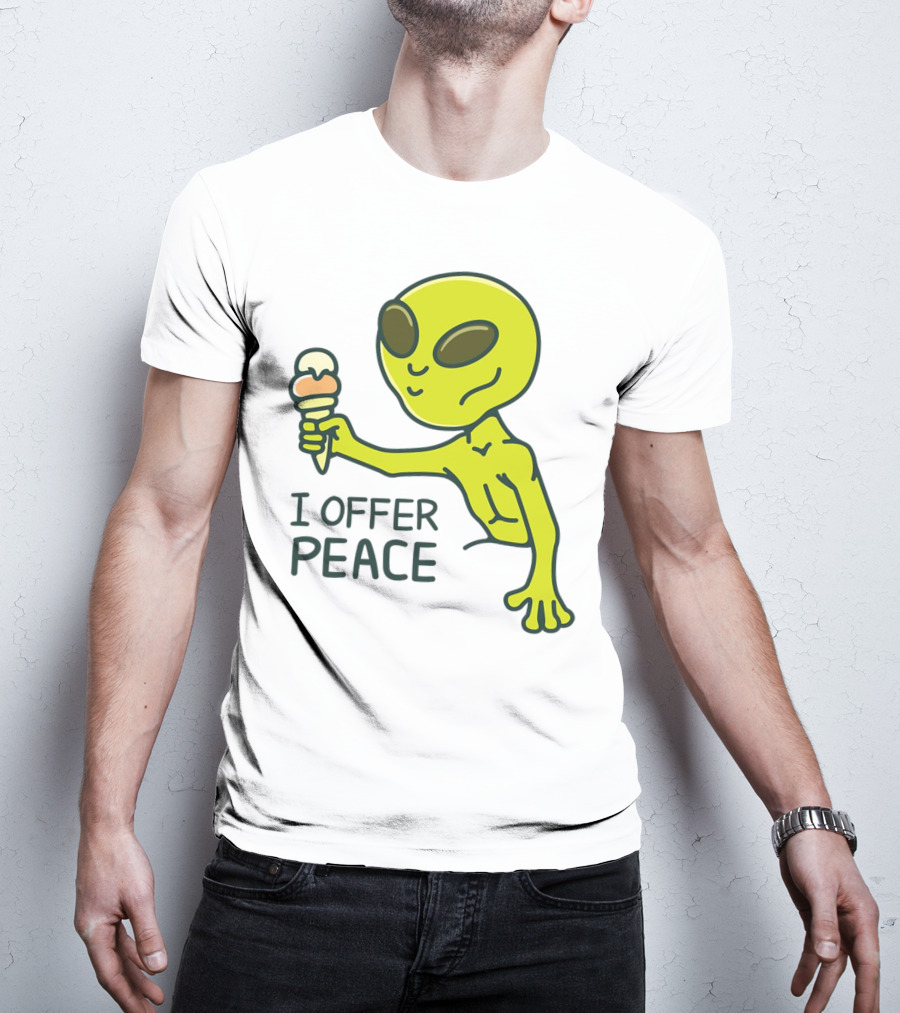 Alien Offering Peace With Ice Cream Cone T-Shirt