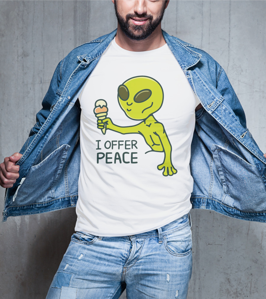Alien Offering Peace With Ice Cream Cone T-Shirt