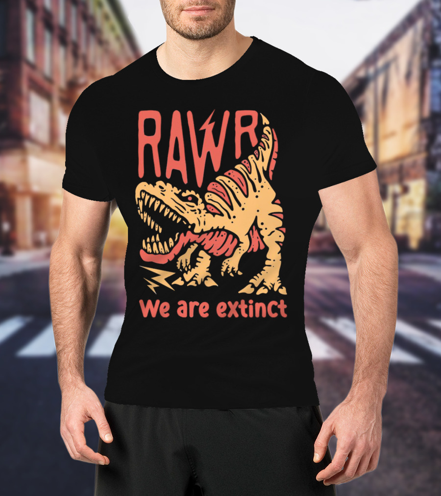 RAWR Dinosaur We Are Extinct Red And Yellow T-Shirt