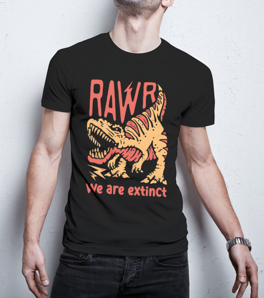 RAWR Dinosaur We Are Extinct Red And Yellow T-Shirt
