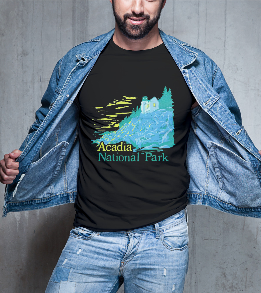 Acadia National Park Scenic Lighthouse And Rocky Cliff T-Shirt