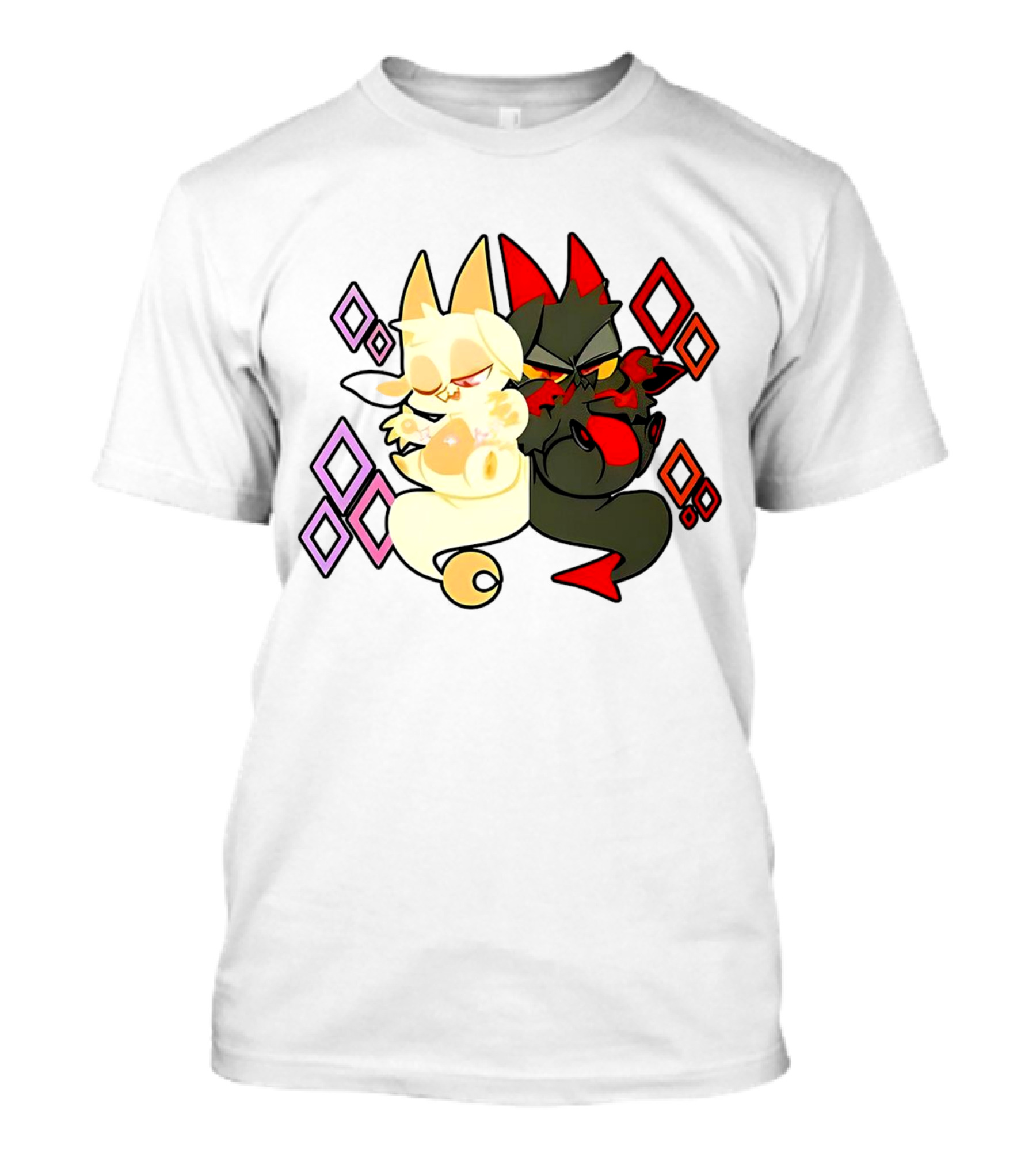 Chikn Nuggit Fwench Fwy Diamond Pattern Characters T-Shirt